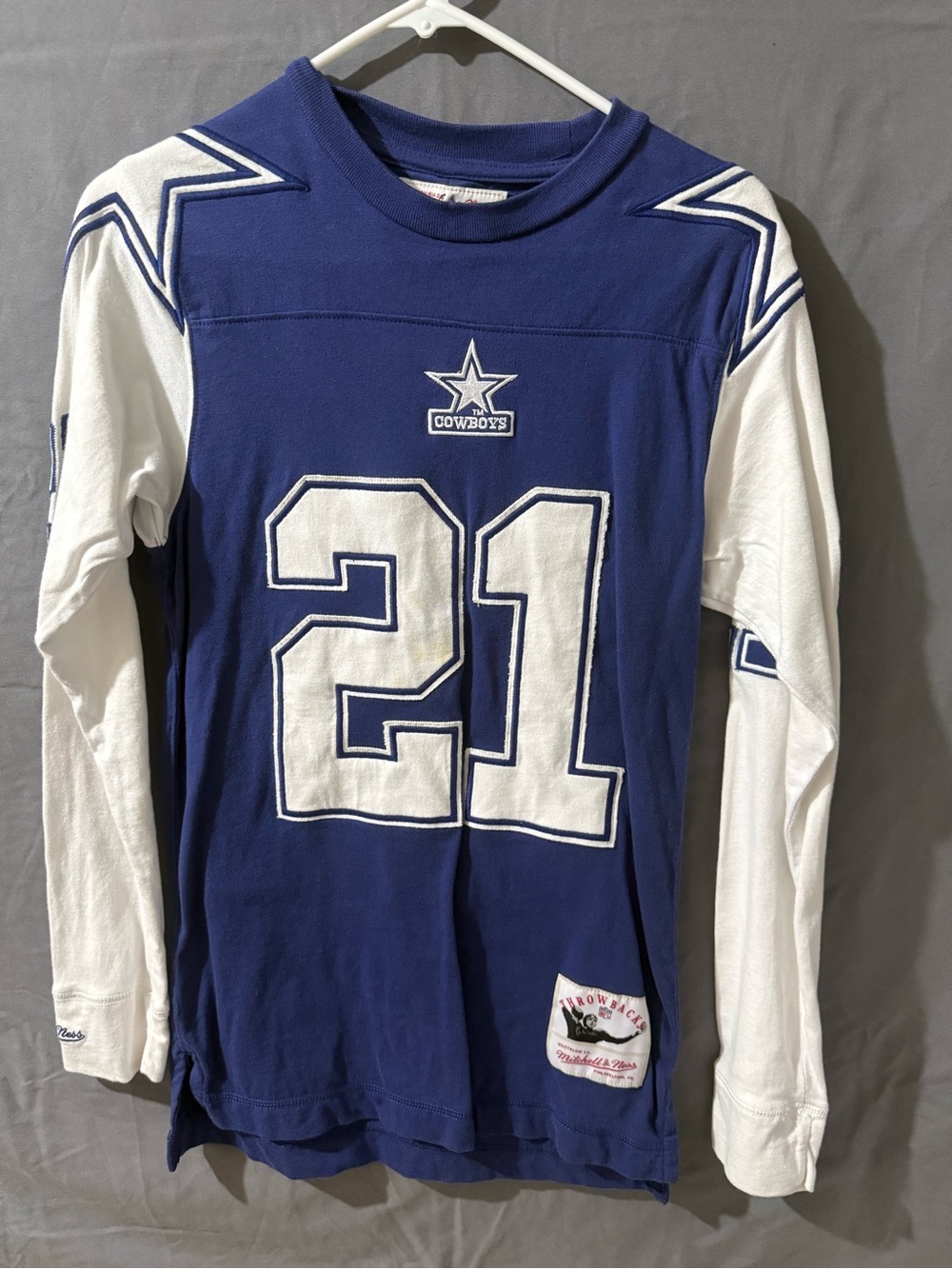 Mitchell & Ness Deion sanders Cowboys #21 Blue & White Long Sleeve